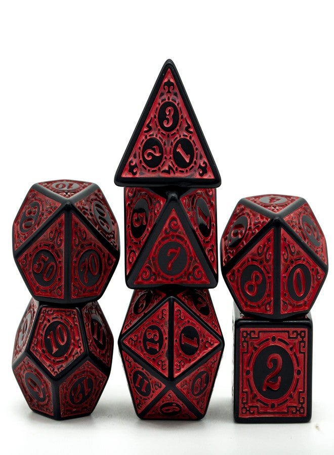 مجموعة نرد Poludie DND - نرد متعدد الأوجه D&D (7 قطع) مع حقيبة نرد جلدية لألعاب تقمص الأدوار Dungeons and Dragons (أحمر بحافة سوداء) - Image 1
